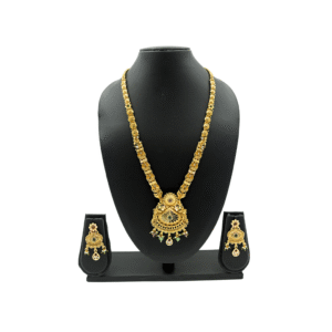 Diadeep Antique Gold-Plated Temple Jewellery Set for Women | South Indian Bridal Long Haram Necklace with Kundan & Beads | Handcrafted Traditional Necklace Set with Earrings | Imitation Jewellery India