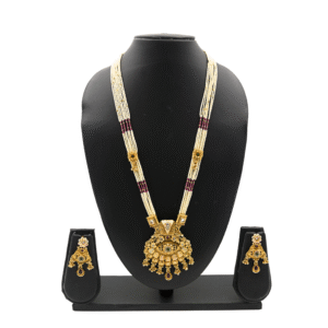 Diadeep Antique Gold-Plated Temple Jewellery Long Necklace Set for Women | Traditional South Indian Bridal Haram with Kundan & Enamel Work | Handcrafted Heritage Necklace Set with Earrings | Imitation Jewellery India