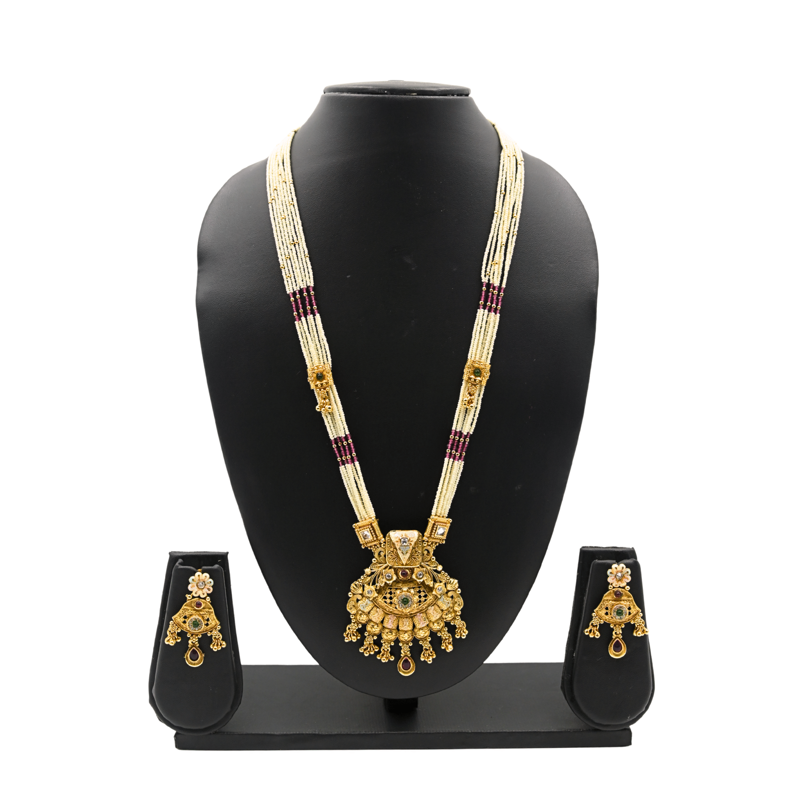 Diadeep Antique Gold-Plated Temple Jewellery Long Necklace Set for Women | Traditional South Indian Bridal Haram with Kundan & Enamel Work | Handcrafted Heritage Necklace Set with Earrings | Imitation Jewellery India