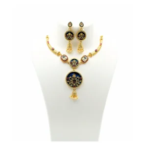 Diadeep Blue Meenakari Gold-Plated Kundan Necklace Set for Women | Handcrafted Enamel Jewellery with Ruby Stones & Pearls | Traditional Bridal & Festive Necklace Set | Designer Imitation Jewellery India