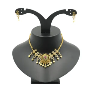 Diadeep Gold-Plated Ruby & Pearl Necklace for Women | Traditional Handcrafted Antique Jewellery | Designer Temple Necklace with American Diamonds | Festive & Wedding Wear | Imitation Jewellery India