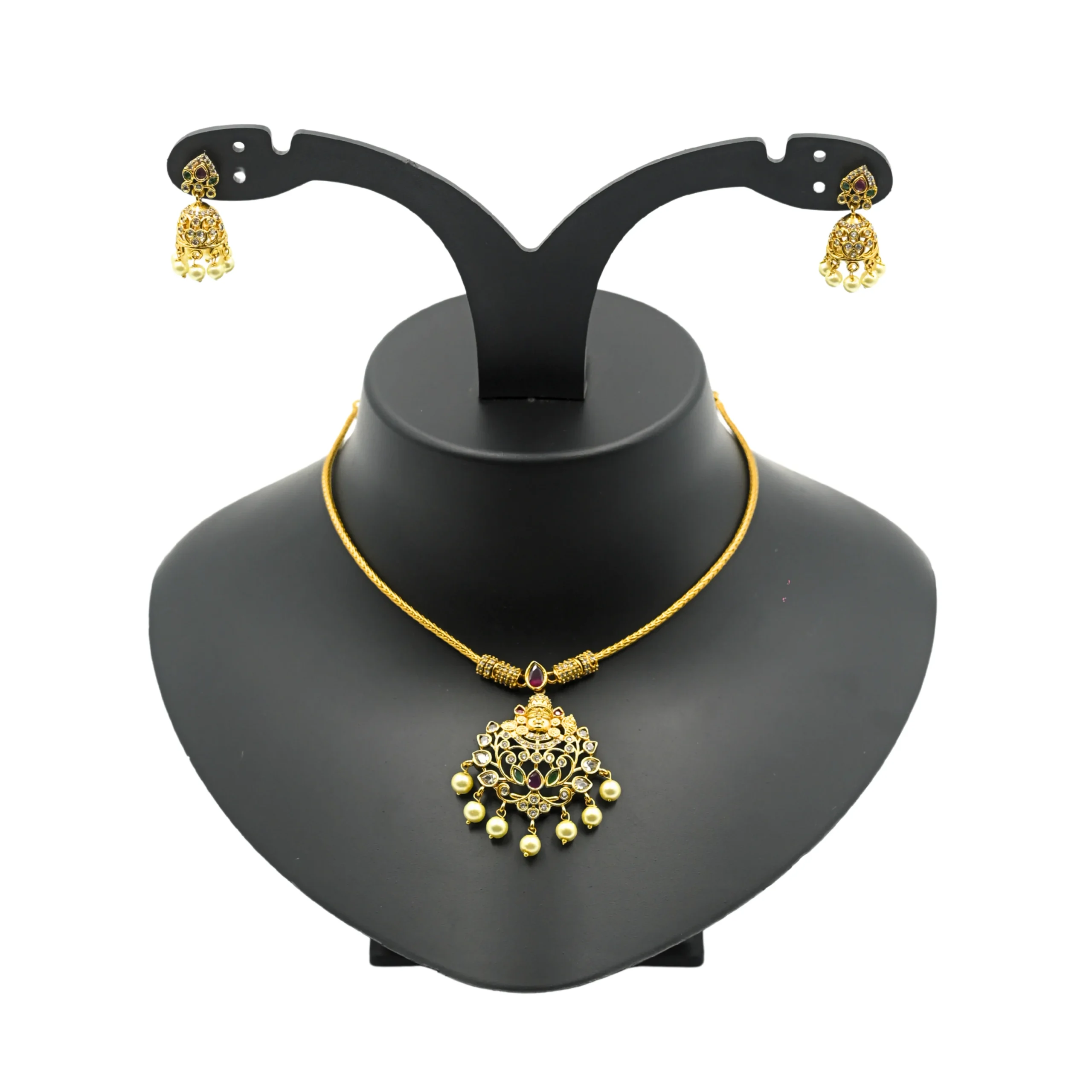 Diadeep Traditional Gold-Plated Ruby & Pearl Choker Necklace Set for Women | Temple Style Handcrafted Jewellery with Matching Earrings | Indian Bridal & Festive Wear Set | Imitation Jewellery India