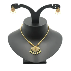 Diadeep Traditional Gold-Plated Ruby & Emerald Stone Necklace Set for Women | Temple Jewellery with Pearl Drops | Indian Bridal & Festive Wear Jewellery | Imitation Jewellery India