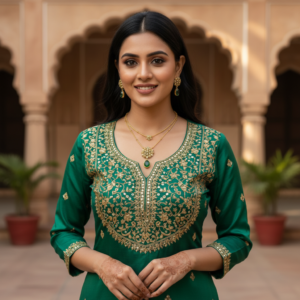 Diadeep Double Layer Gold-Plated Green Stone & American Diamond Necklace Set for Women | Traditional Bridal Jewellery Set | Handcrafted Designer Temple Jewellery India | Imitation Jewellery Online