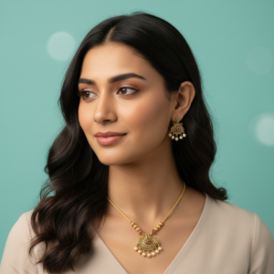 Diadeep Traditional Gold-Plated Ruby & Emerald Stone Necklace Set for Women | Temple Jewellery with Pearl Drops | Indian Bridal & Festive Wear Jewellery | Imitation Jewellery India