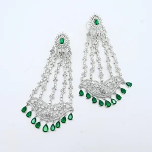 Diadeep Rhodium Plated Silver Toned American Diamond Studded Contemporary Drop Earrings Jewellery For women