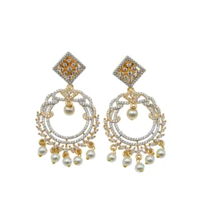Diadeep Pearl & American Diamond Earrings for Women | Gold & Rhodium-Plated CZ Studded Hoop Earrings | Party, Festive & Bridal Wear Jewellery | Designer Artificial Earrings India