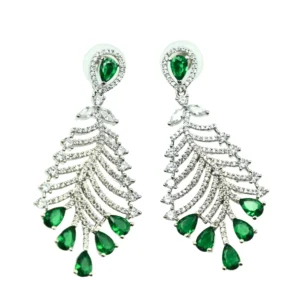 Diadeep Green & Silver American Diamond Earrings for Women | Rhodium-Plated CZ Studded Dangler Earrings | Party, Bridal & Festive Wear Jewellery | Designer Imitation Earrings India