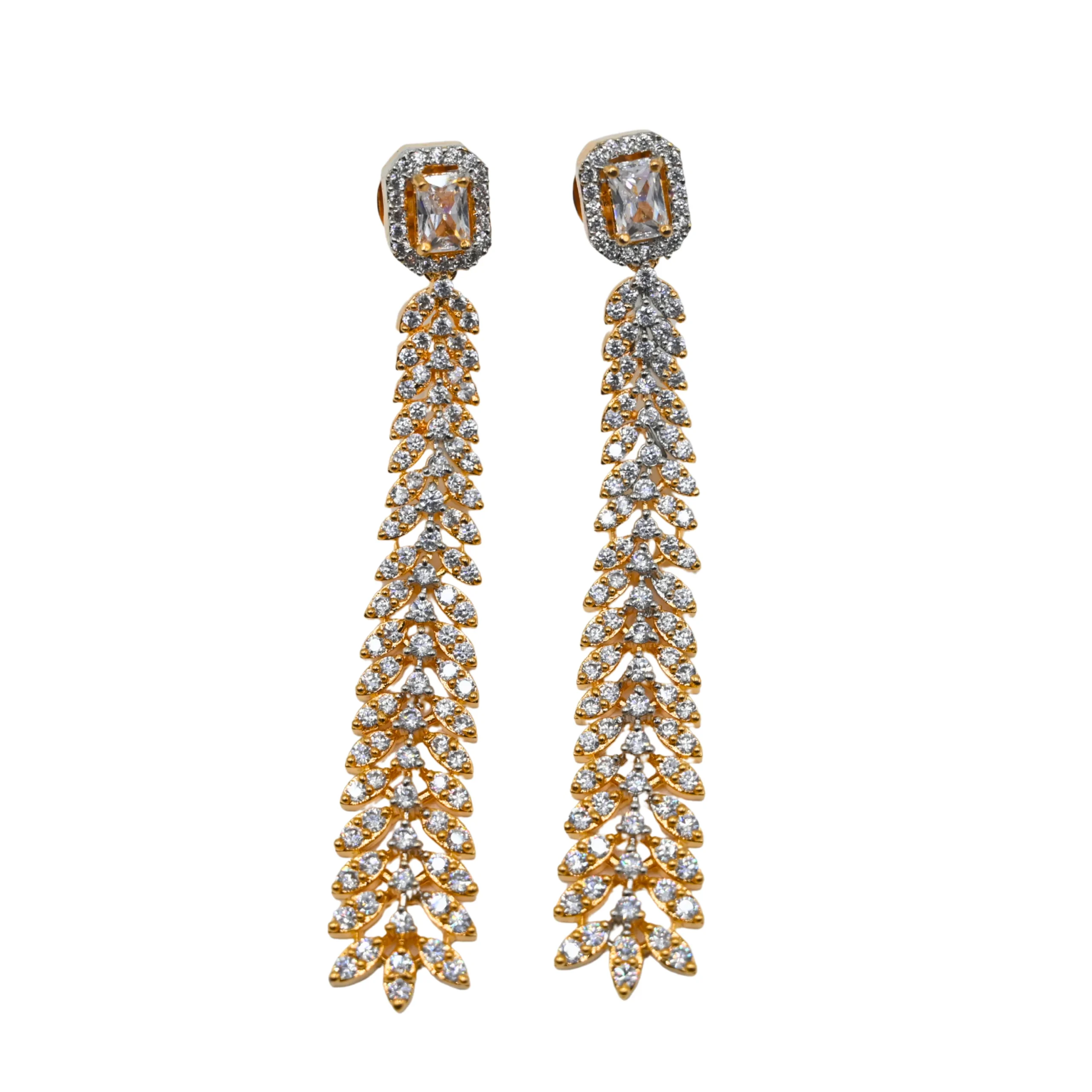 Diadeep Long American Diamond Earrings for Women | Rhodium & Gold-Plated CZ Dangler Earrings | Elegant Party Wear & Bridal Jewellery | Designer Artificial Earrings India