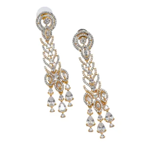 Diadeep Long American Diamond Earrings for Women | Rhodium & Gold-Plated CZ Dangler Earrings | Wedding, Party & Festive Wear Jewellery | Designer Artificial Earrings India
