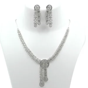 Diadeep Silver American Diamond Drop Necklace Set for Women | Rhodium-Plated CZ Jewellery with Matching Earrings | Bridal, Party & Festive Wear Jewellery Set