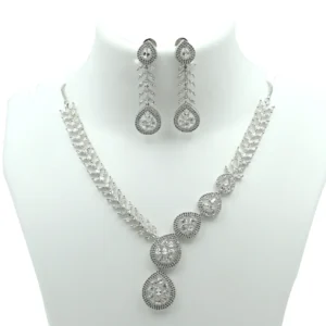 Diadeep Silver American Diamond Necklace Set for Women | Rhodium-Plated CZ Jewellery with Matching Earrings | Bridal, Party & Festive Wear Necklace Set