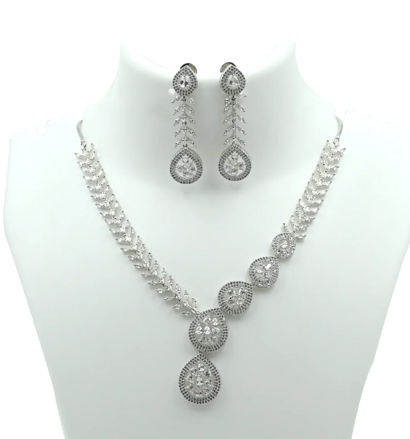 Diadeep Silver American Diamond Necklace Set for Women | Rhodium-Plated CZ Jewellery with Matching Earrings | Bridal, Party & Festive Wear Necklace Set