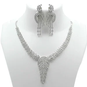 Diadeep Silver American Diamond Necklace Set for Women | Rhodium-Plated CZ Jewellery with Matching Earrings | Bridal, Party & Festive Wear Jewellery Set