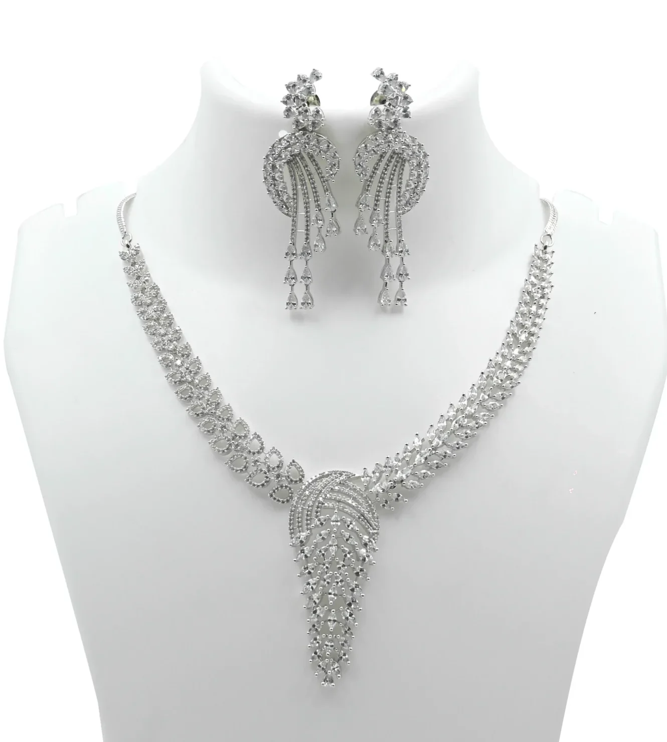 Diadeep Silver American Diamond Necklace Set for Women | Rhodium-Plated CZ Jewellery with Matching Earrings | Bridal, Party & Festive Wear Jewellery Set