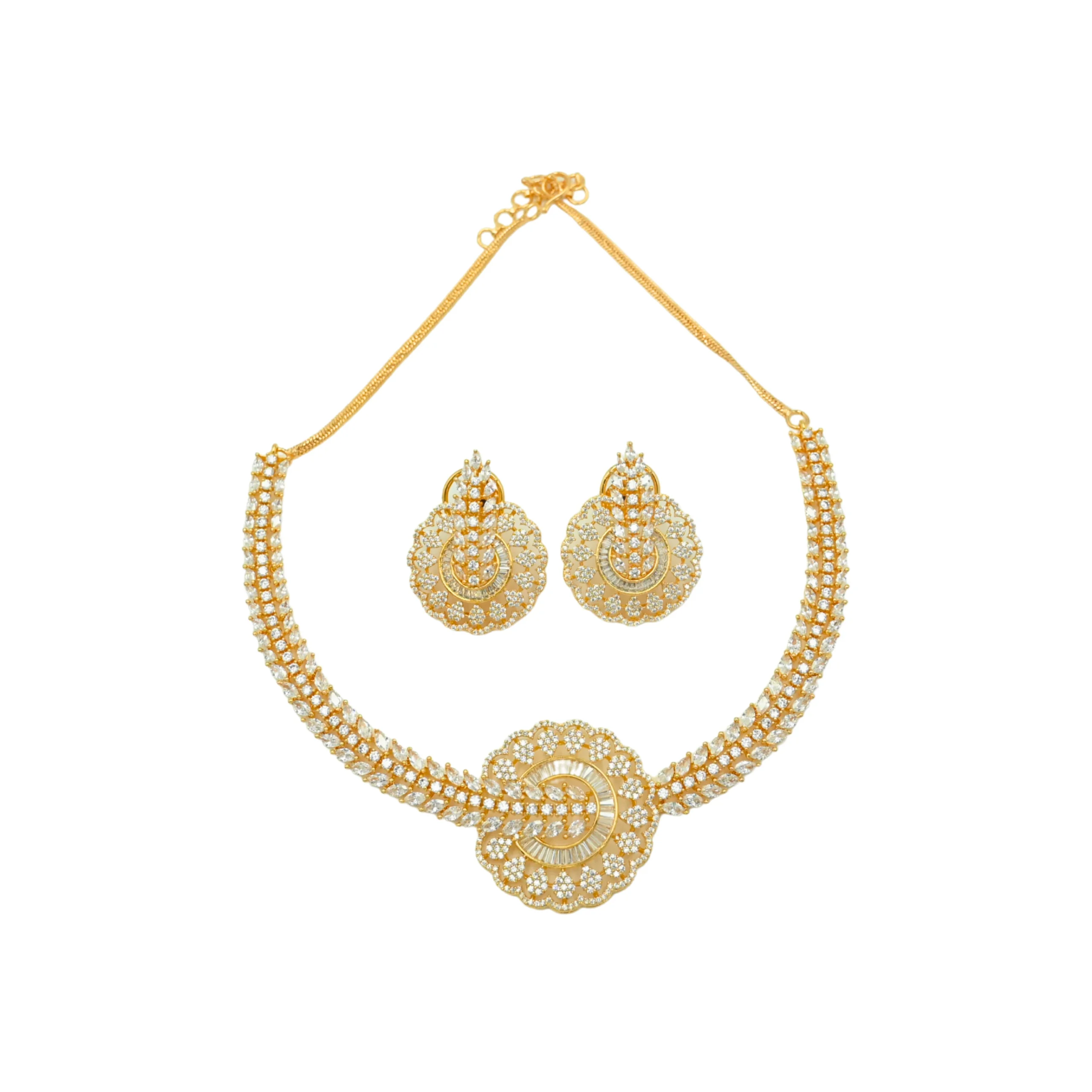 Diadeep Gold /SilverAmerican Diamond Necklace Set for Women | Gold-Plated Brass CZ Jewellery with Earrings | Bridal, Party & Festive Wear Jewellery Set