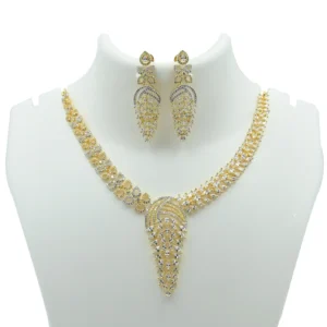 Diadeep Gold American Diamond Necklace Set for Women | Golden toned CZ Jewellery with Matching Earrings | Bridal, Party & Festive Wear Necklace Set