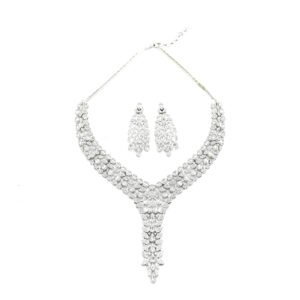 DIADEEPS Rhodium-Plated Premium Zircons Studded Patterned Party Wear Jewellery Set