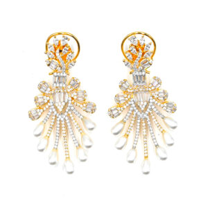Diadeep Pearl Drop & American Diamond Earrings for Women | Dual-Tone Gold/Silver & Rhodium Plated CZ Studded Earrings | Designer Bridal & Party Wear Jewellery | Imitation Jewellery India