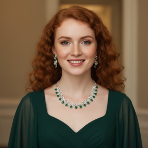 Diadeep Silver & Green American Diamond Necklace Set for Women | Rhodium-Plated CZ Jewellery with Earrings | Bridal, Wedding & Party Wear Jewellery Set