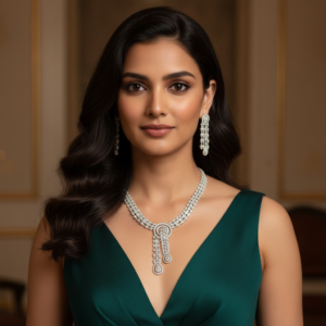 Diadeep Silver American Diamond Drop Necklace Set for Women | Rhodium-Plated CZ Jewellery with Matching Earrings | Bridal, Party & Festive Wear Jewellery Set