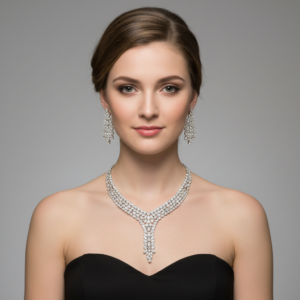 DIADEEPS Rhodium-Plated Premium Zircons Studded Patterned Party Wear Jewellery Set