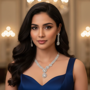 Diadeep Silver American Diamond Necklace Set for Women | Rhodium-Plated CZ Jewellery with Matching Earrings | Bridal, Party & Festive Wear Necklace Set