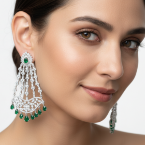 Diadeep Rhodium Plated Silver Toned American Diamond Studded Contemporary Drop Earrings Jewellery For women